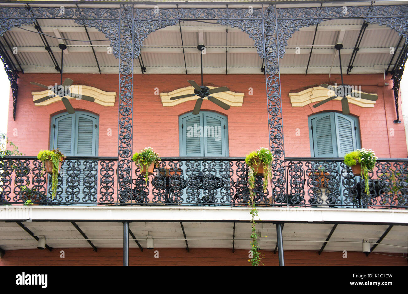French Quarter Building With Iron Balcony And Ceiling Fans New