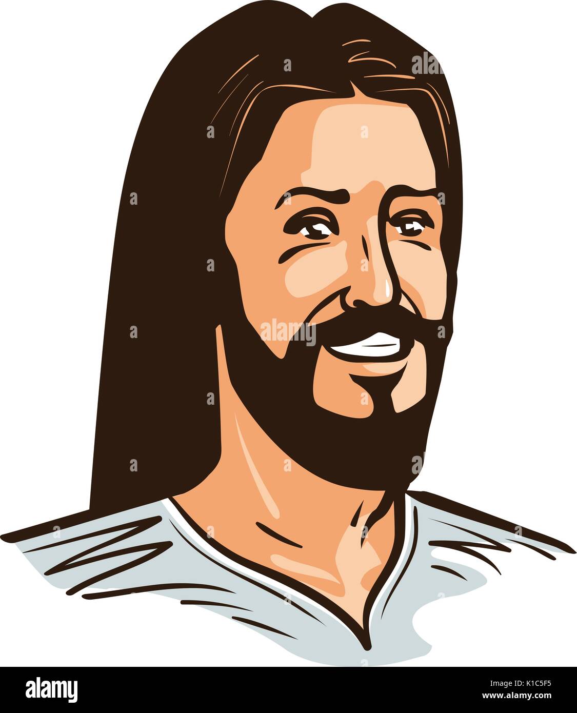 Portrait of happy Jesus Christ. Cartoon vector illustration Stock Vector