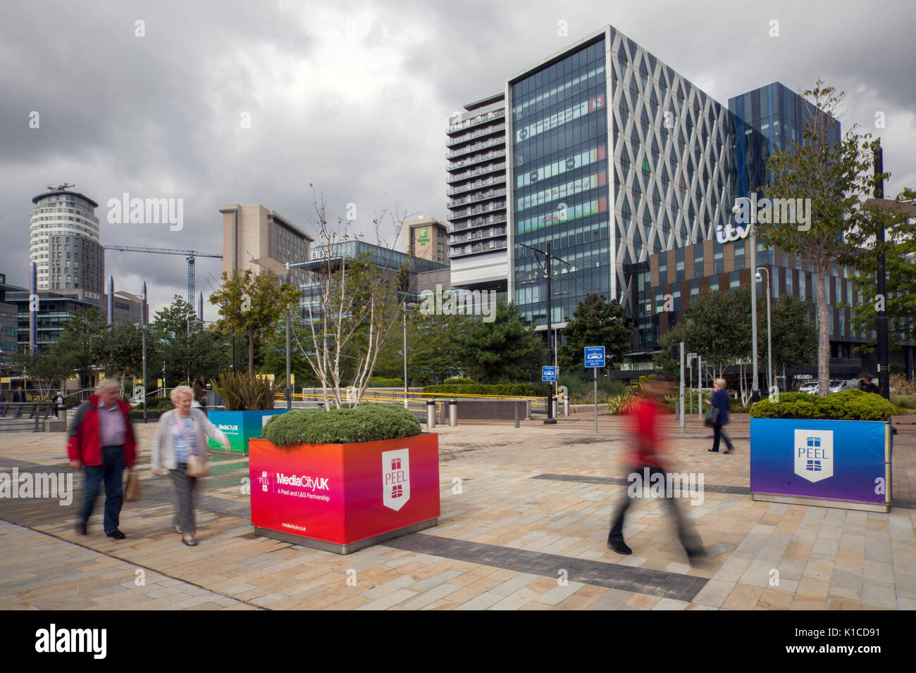 MediaCityUK is a 200-acre busy commercial mixed-use property development on the banks of the Manchester Ship Canal in Salford Quays and Trafford, Greater Manchester, England. UK Stock Photo