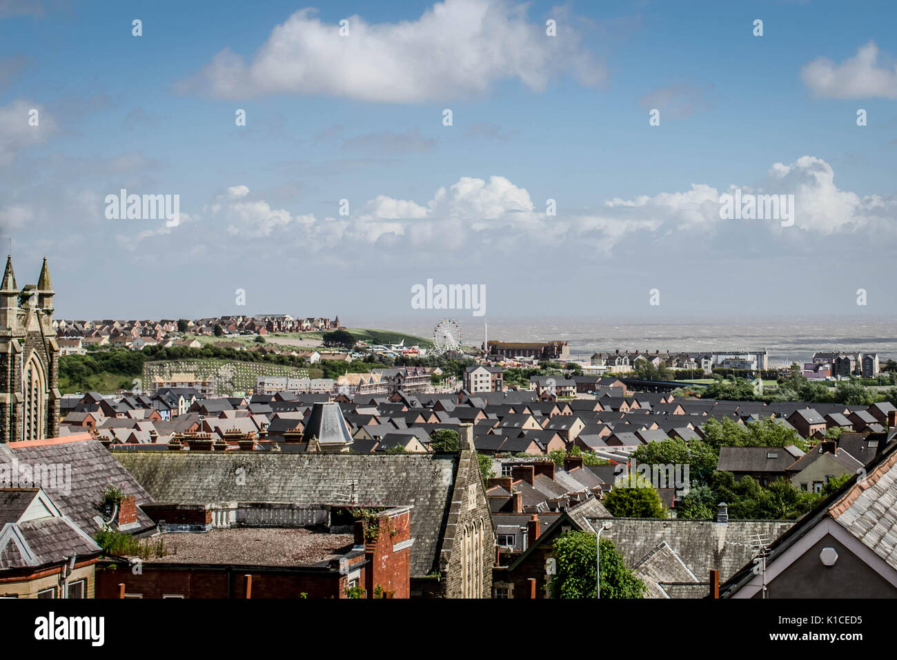 Looking across Barry in the Vale of Glamorgan towards Barry Island. Stock Photo