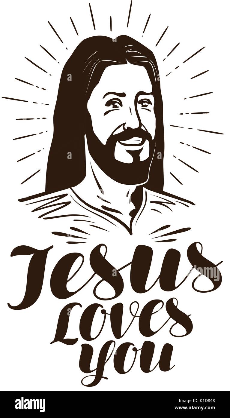 Jesus loves you, lettering. Religion concept. Vector illustration Stock Vector
