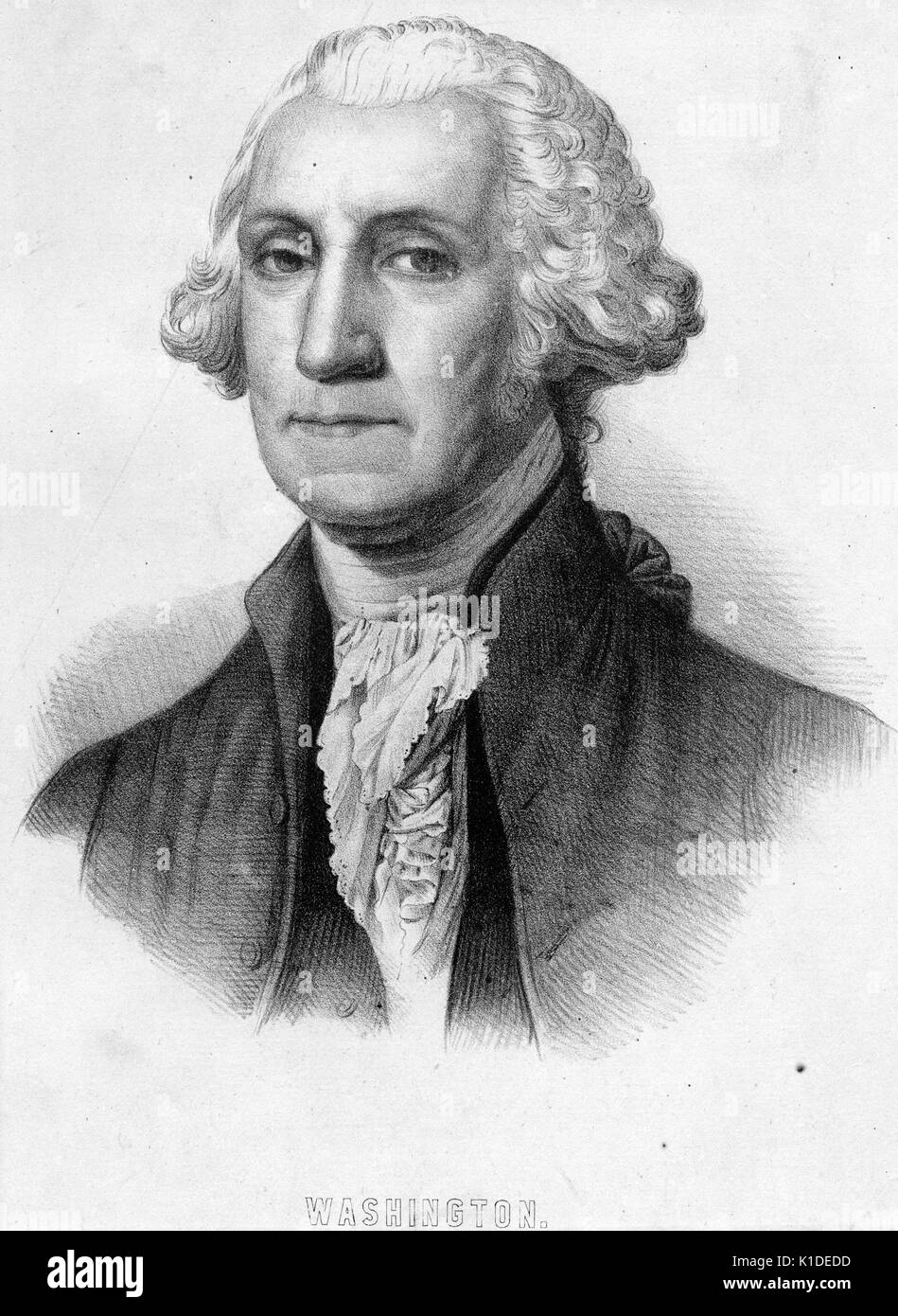 An engraving from a portrait of George Washington, 1800. From the New York Public Library. Stock Photo