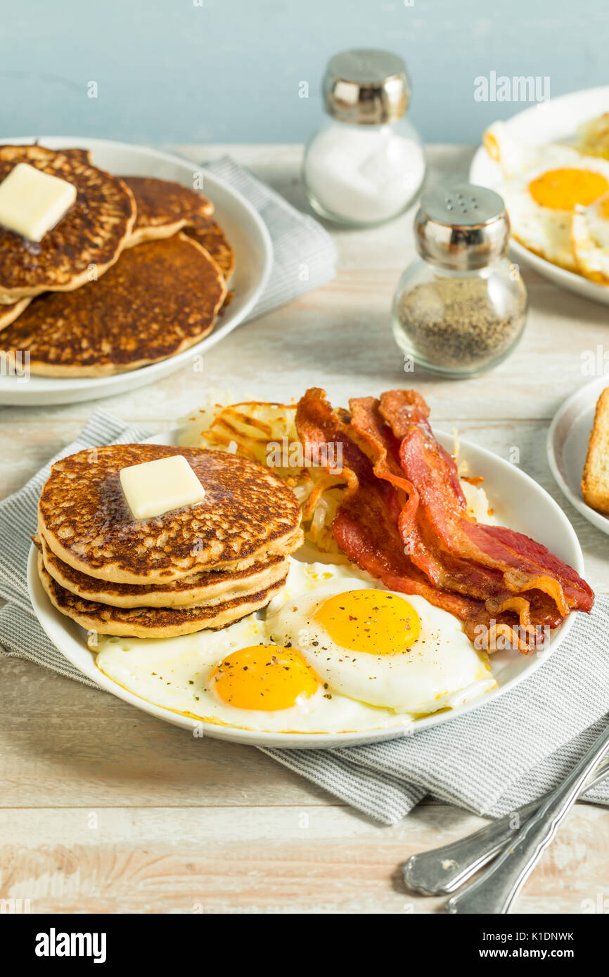 Healthy Full American Breakfast with Eggs Bacon and Pancakes Stock ...