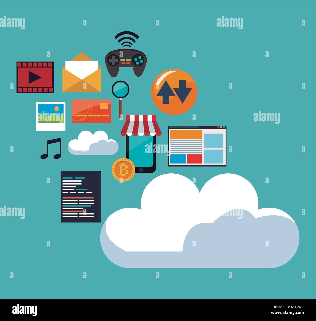 color background of cloud storage with icons elements technology wireless Stock Vector