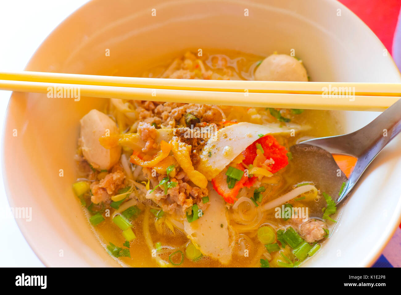 bowl of noodles,thai Chinese food style,select focus Stock Photo