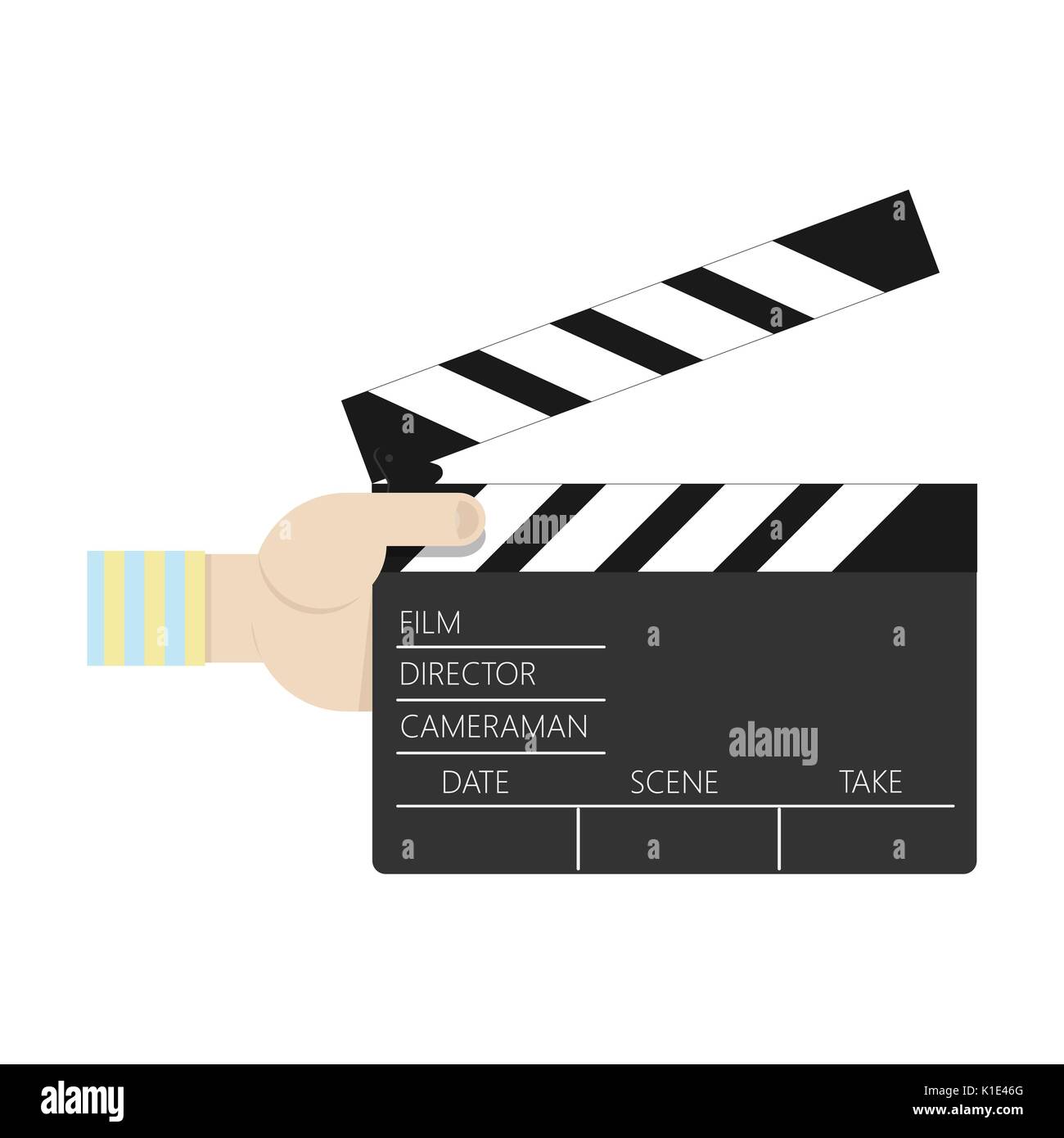 Movie clapperboard in hand. Flat vector isolated Stock Vector