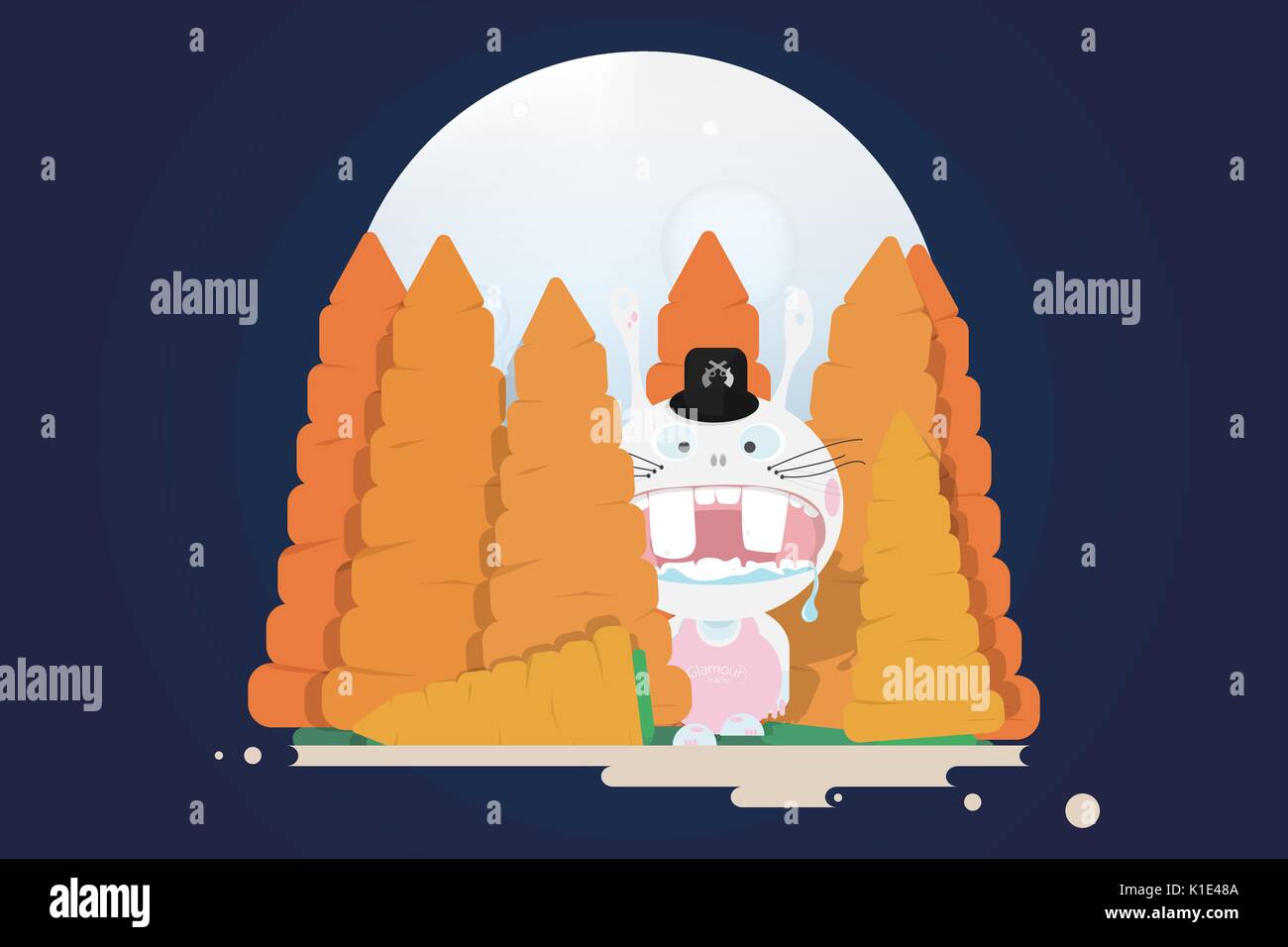 Rabbitzilla Coming Out From Carrot Forest Full Moon Night Funny Stock Vector Image Art Alamy