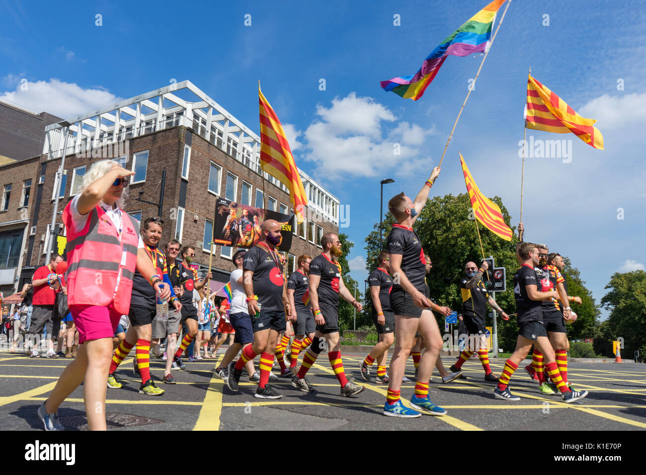 Southampton, UK. 26th of August 2017. People taking to the streets of Southampton to participate in a very colourful parade at the Annual Southampton Pride Festival 2017. This is the second year of the festival taking place. Stock Photo