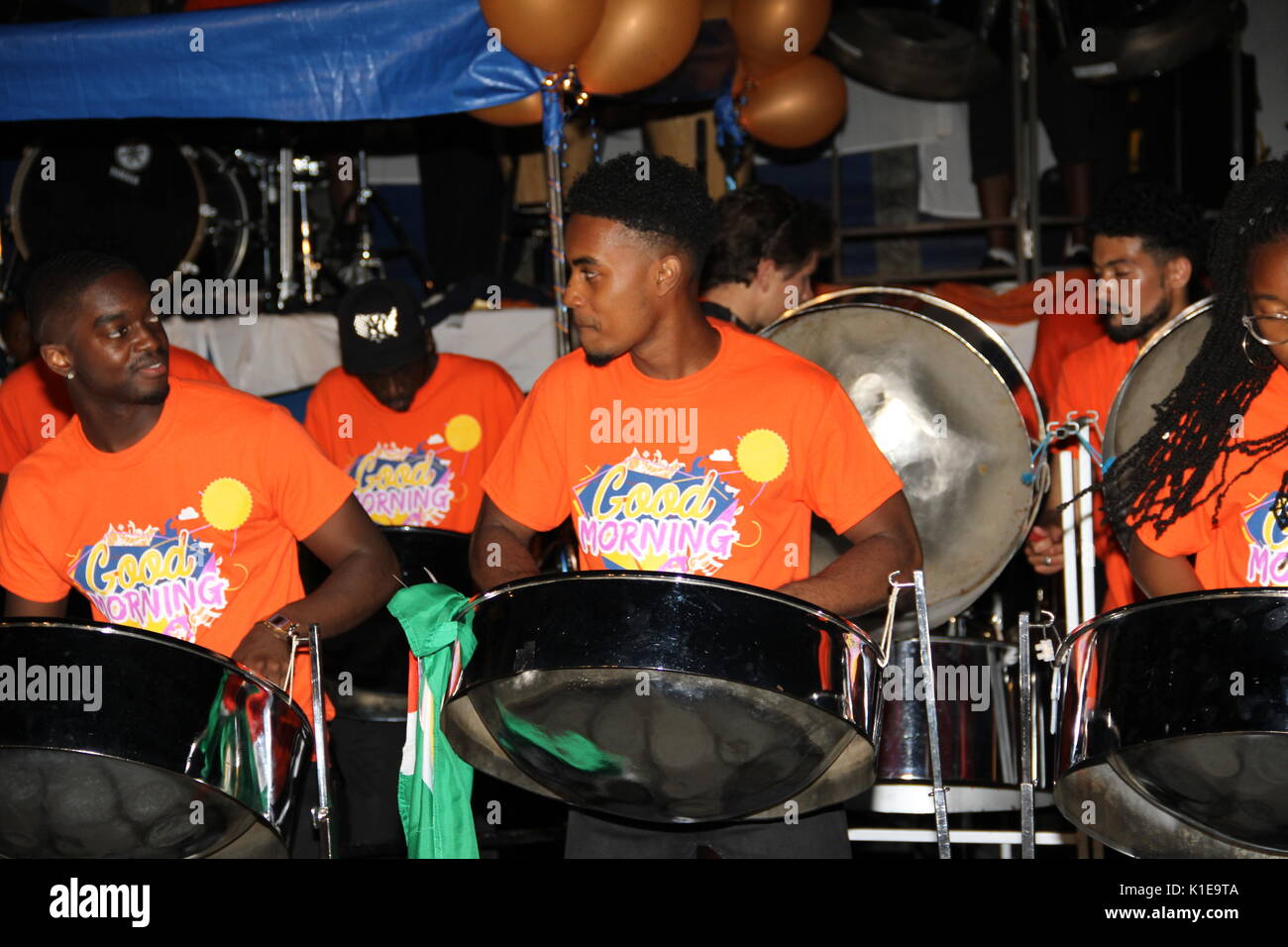 London, UK. 26th August, 2017. Steel bands compete in the Notting Hill Carnival 2017, National Panorama Competition at Emslie Horniman Pleasance Park Featuring: mangrove. metronomes and endurance Where: London, England, United kingdom Credit: Daniel Samray/Alamy Live News Stock Photo