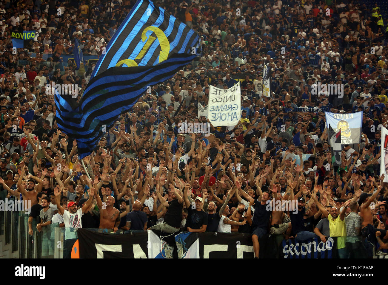26.08.2017. Stadio Olimpico, Rome, Italy. Serie A football. As Roma  vs Inter. Inter supporters  during the match. Stock Photo