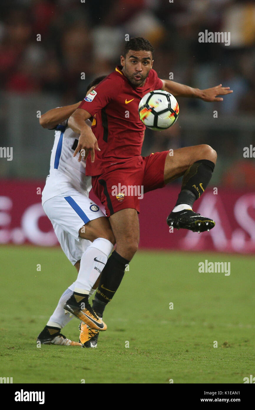 26.08.2017. Stadio Olimpico, Rome, Italy. Serie A football. As Roma  vs Inter.Nagatomo and defrel  in action during the match. Stock Photo