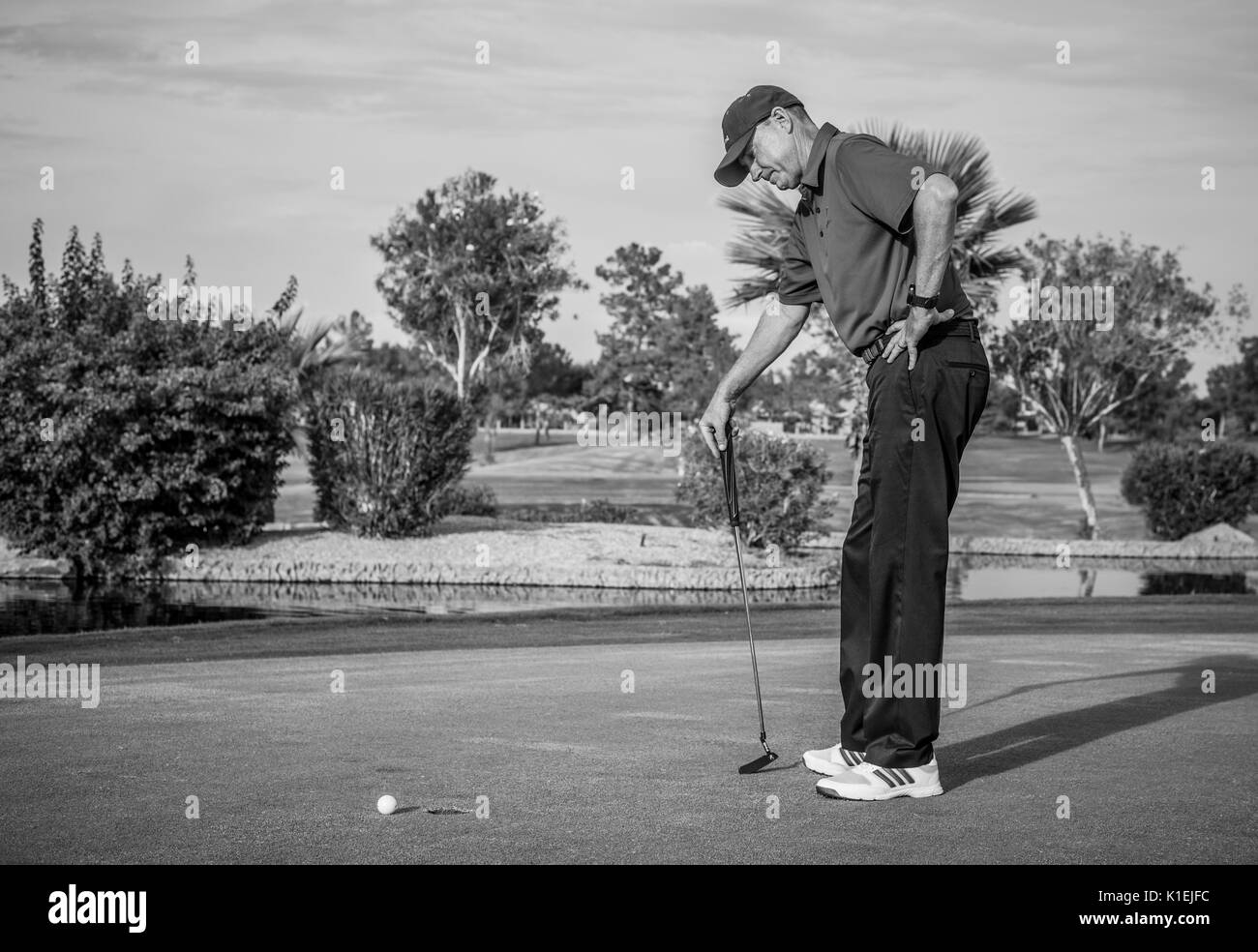 Disappointed Golfer misses putt Stock Photo Alamy
