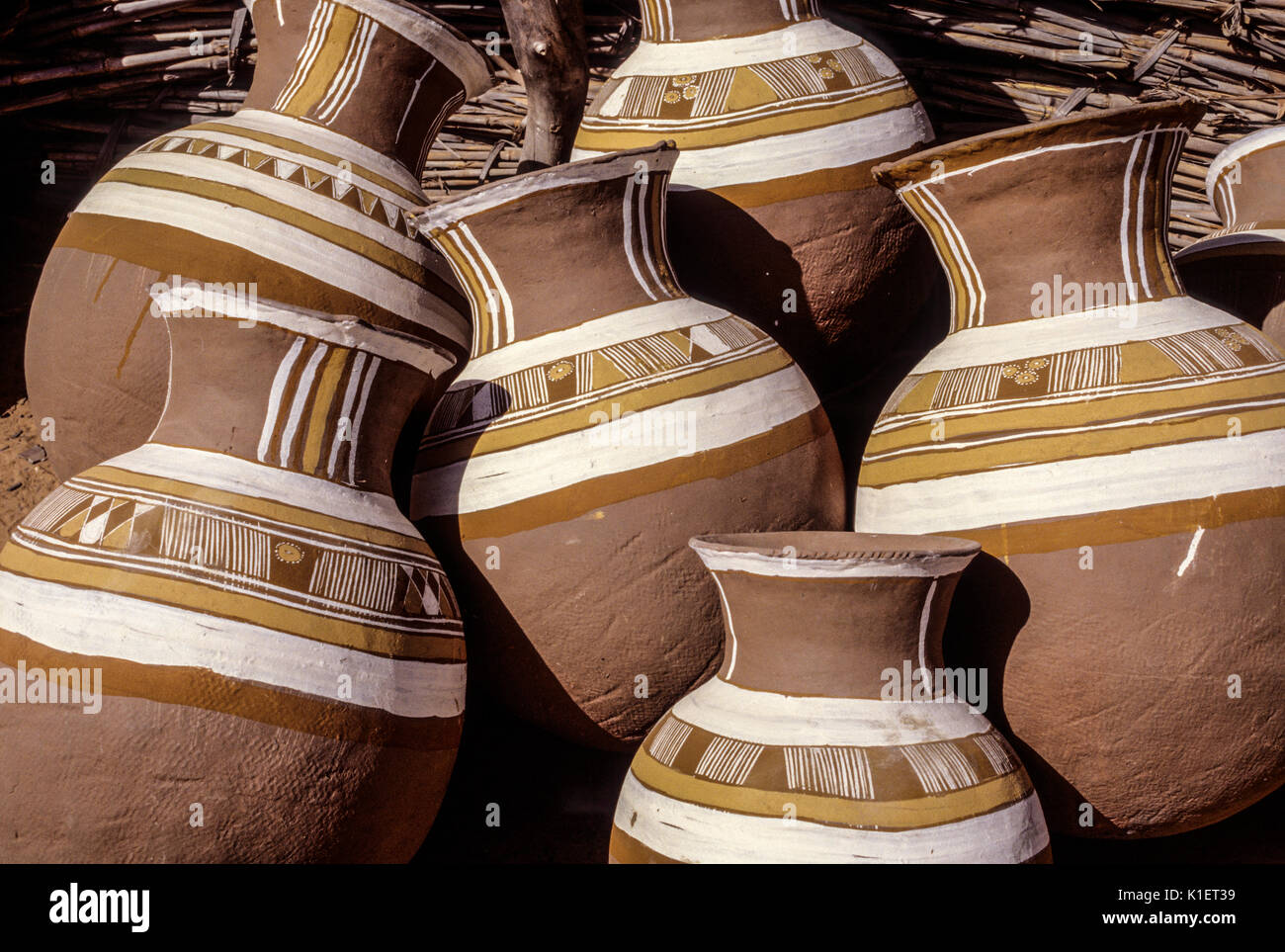 Niger, West Africa.  Water pots, Village of Drouel, near Niamey. Stock Photo