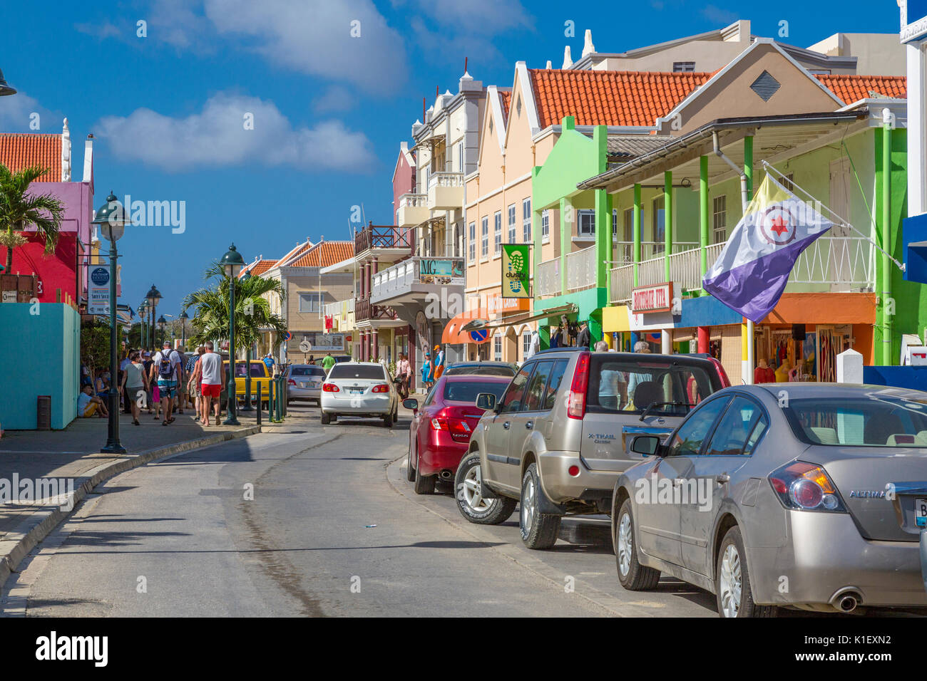 Kralendijk, Bonaire, Leeward Antilles.  Kaya Grandi Street Scene. Stock Photo