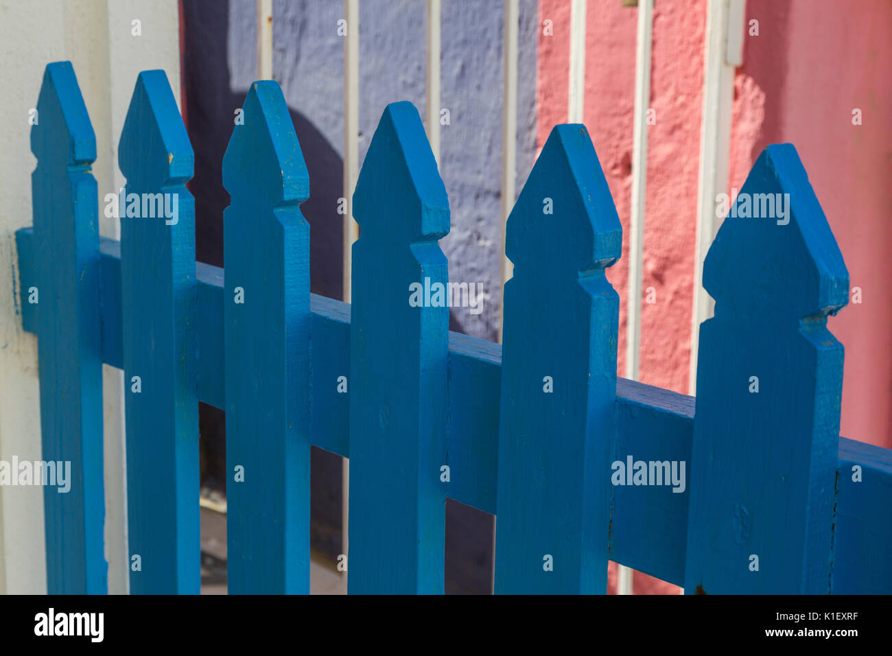 Kralendijk, Bonaire, Leeward Antilles.  Picket Fence on  Kaya Grandi Street. Stock Photo