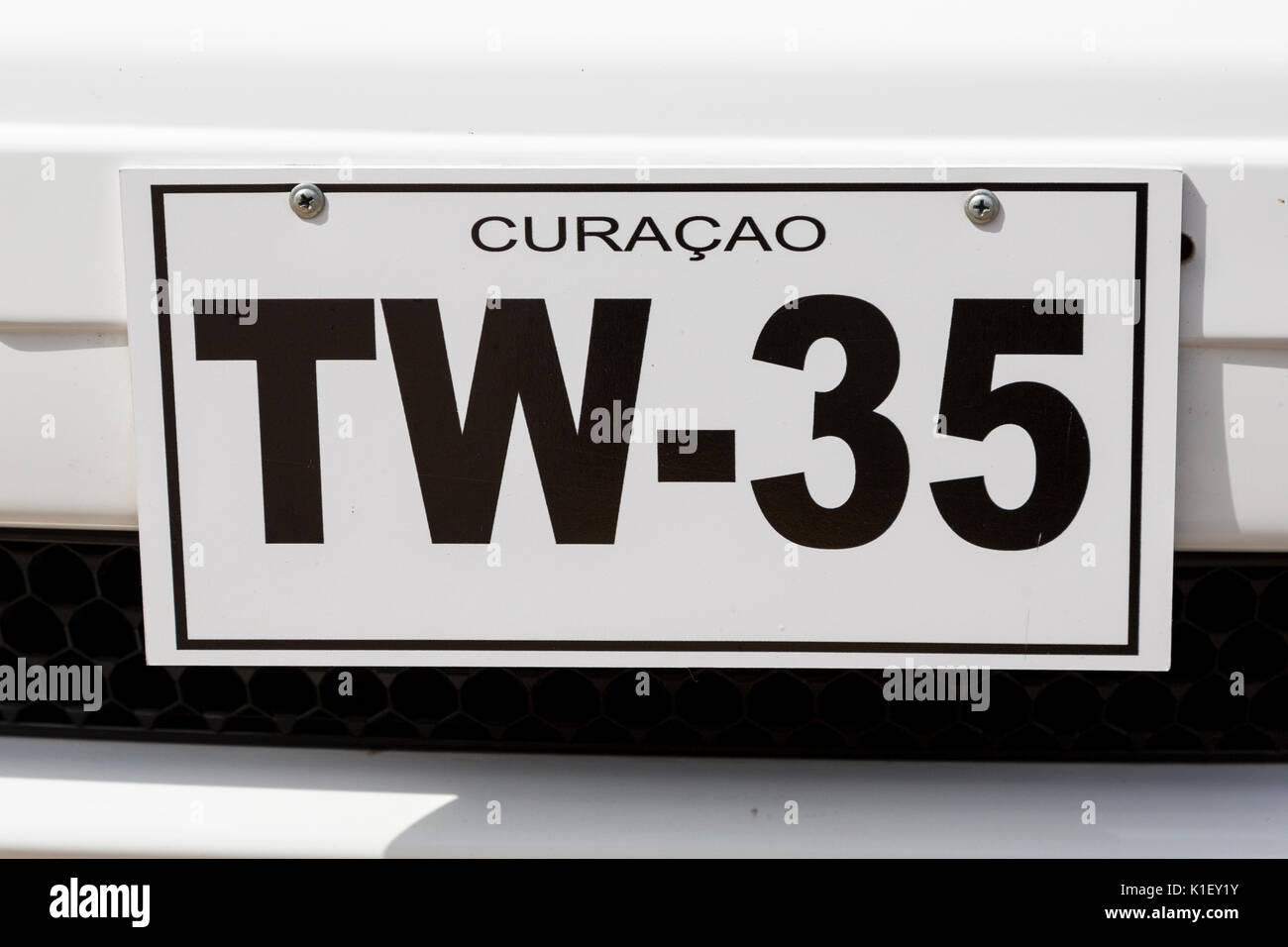 Willemstad, Curacao, Lesser Antilles.  Vehicle License Plate. Stock Photo