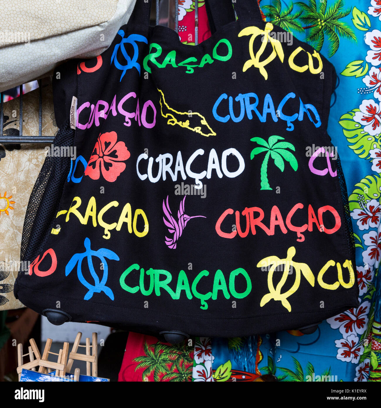 Willemstad, Curacao, Lesser Antilles.  Souvenir Cloth Bag for Sale. Stock Photo