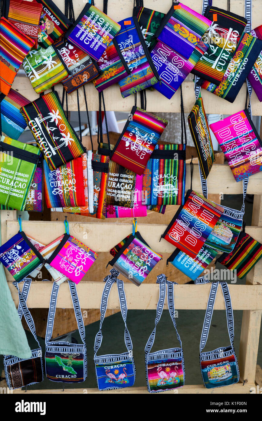 Willemstad, Curacao, Lesser Antilles.  Souvenir Cloth Bags and Pouches. Stock Photo