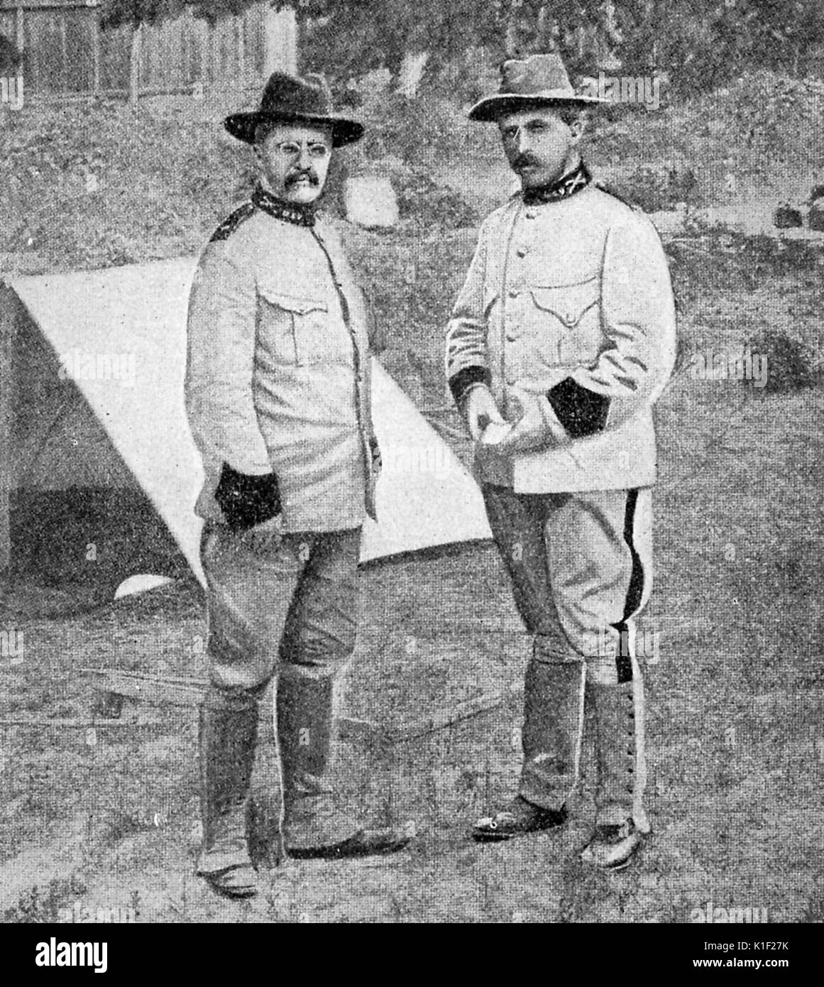 Colonel Leonard Wood and Lieutenant Colonel Theodore Roosevelt, First United States Volunteer Cavalry Regiment, Spanish-American War, 1898. Stock Photo