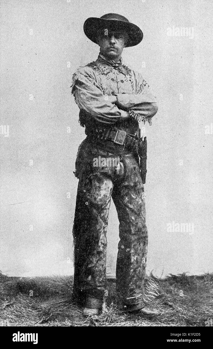 A full length portrait of Theodore Roosevelt at 25 wearing a cowboy outfit from his time working in the Dakotas New York New York 1883 Stock Photo Alamy