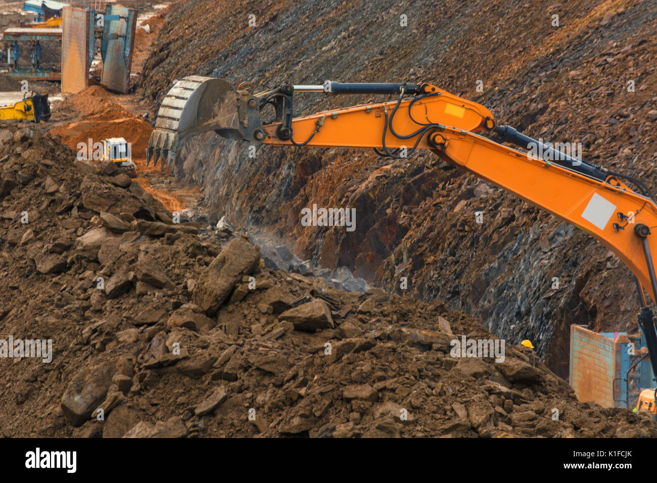 Motorway A 44 to Dusseldorf. View of a construction site area. Stock Photo