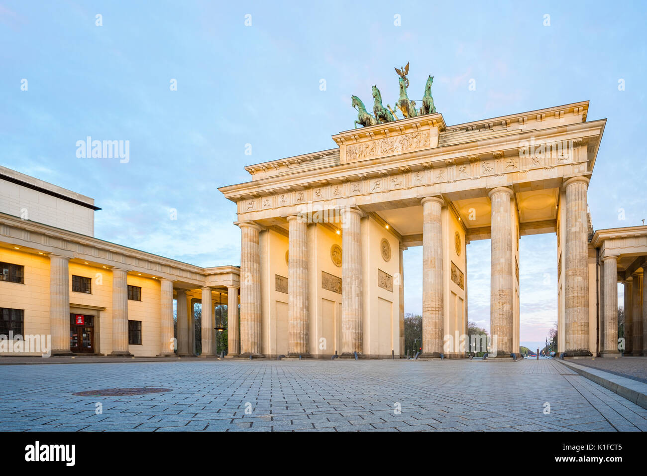 Brandenburg gate with sunrise Berlin city, Germany. Stock Photo