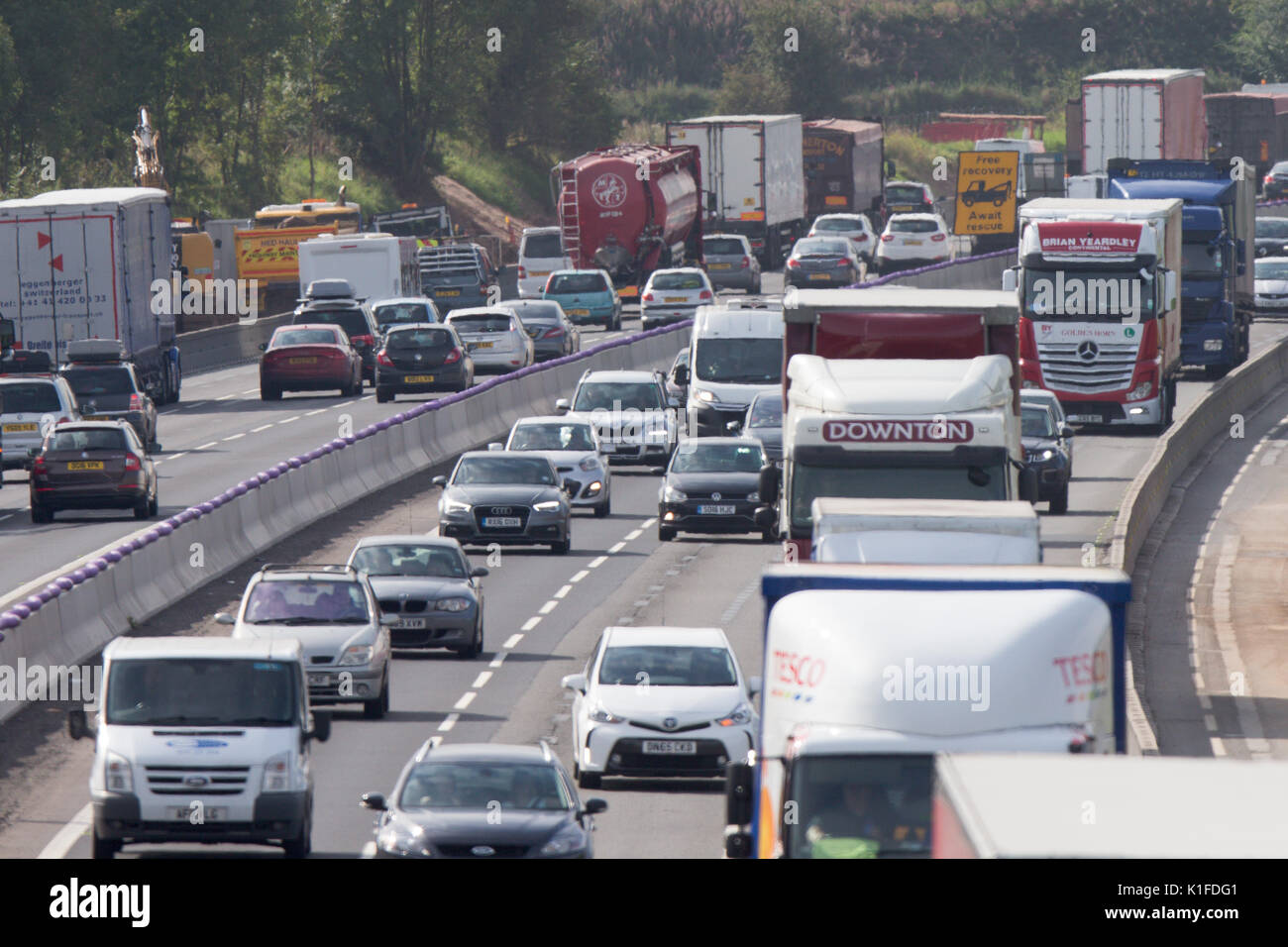 M6 Motorway traffic near roadworks in Knutsford,Cheshire Stock Photo