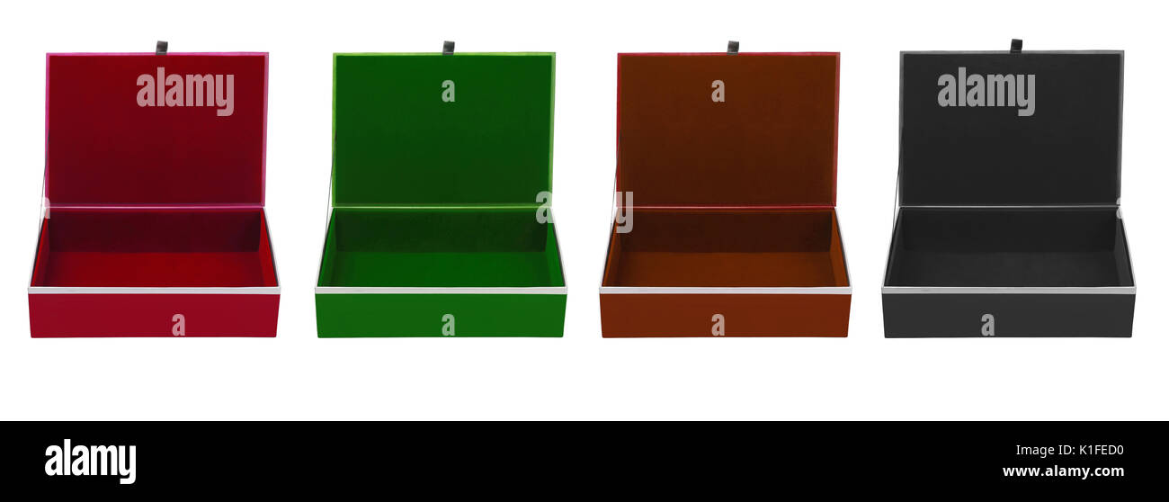 Raw of Empty Colourful Boxes on White Background Stock Photo - Alamy