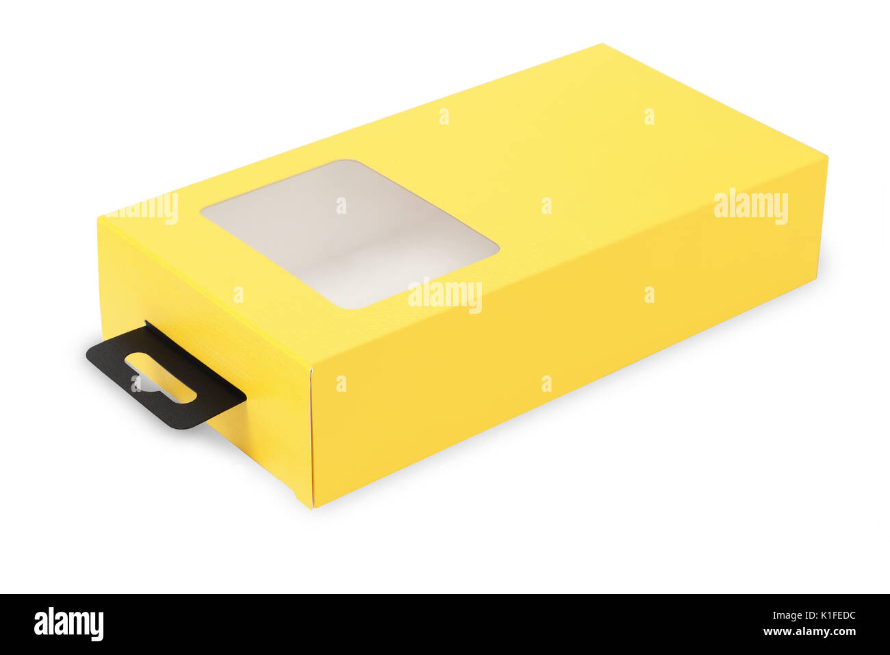 Yellow Product Packaging Box Lying on White background Stock Photo