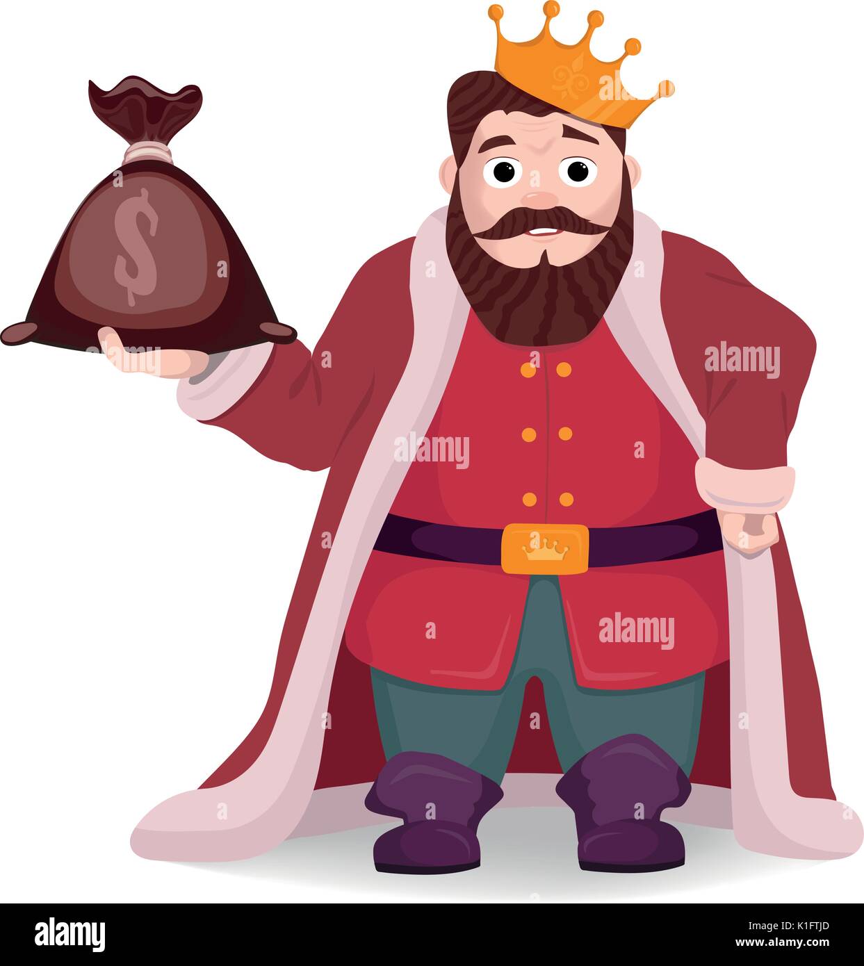 A king with a bag of money in his hand Stock Vector