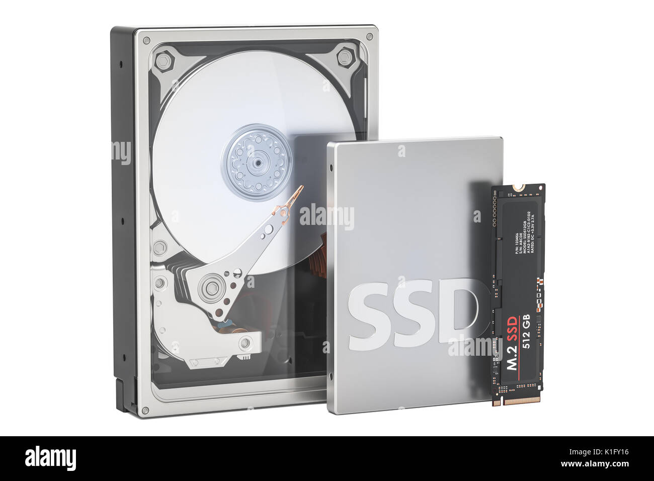 Solid state drive SSD, Hard Disk Drive HDD and M2 SSD, 3D rendering  isolated on white background Stock Photo - Alamy