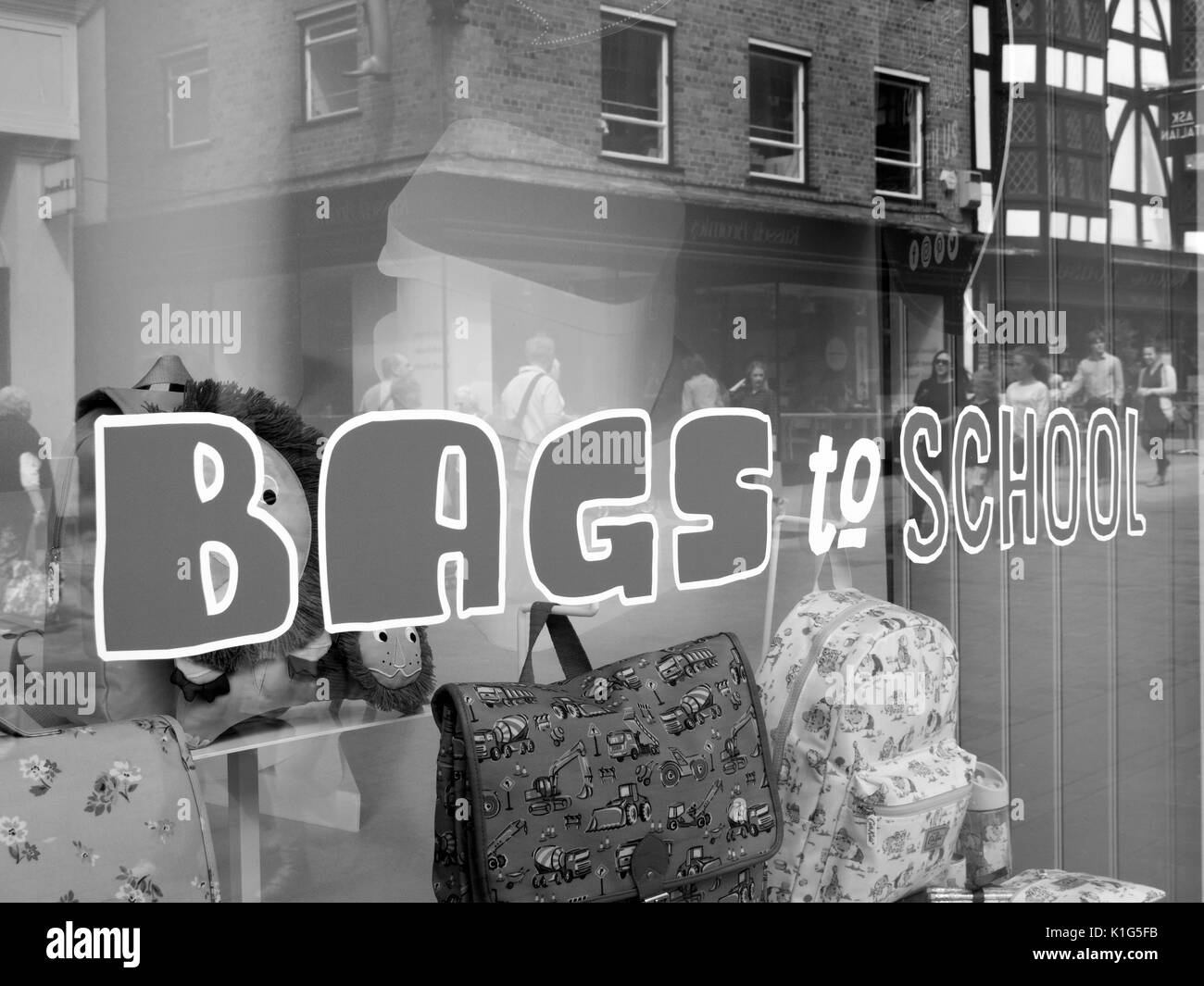 Bags to school window display advertising merchandise for students