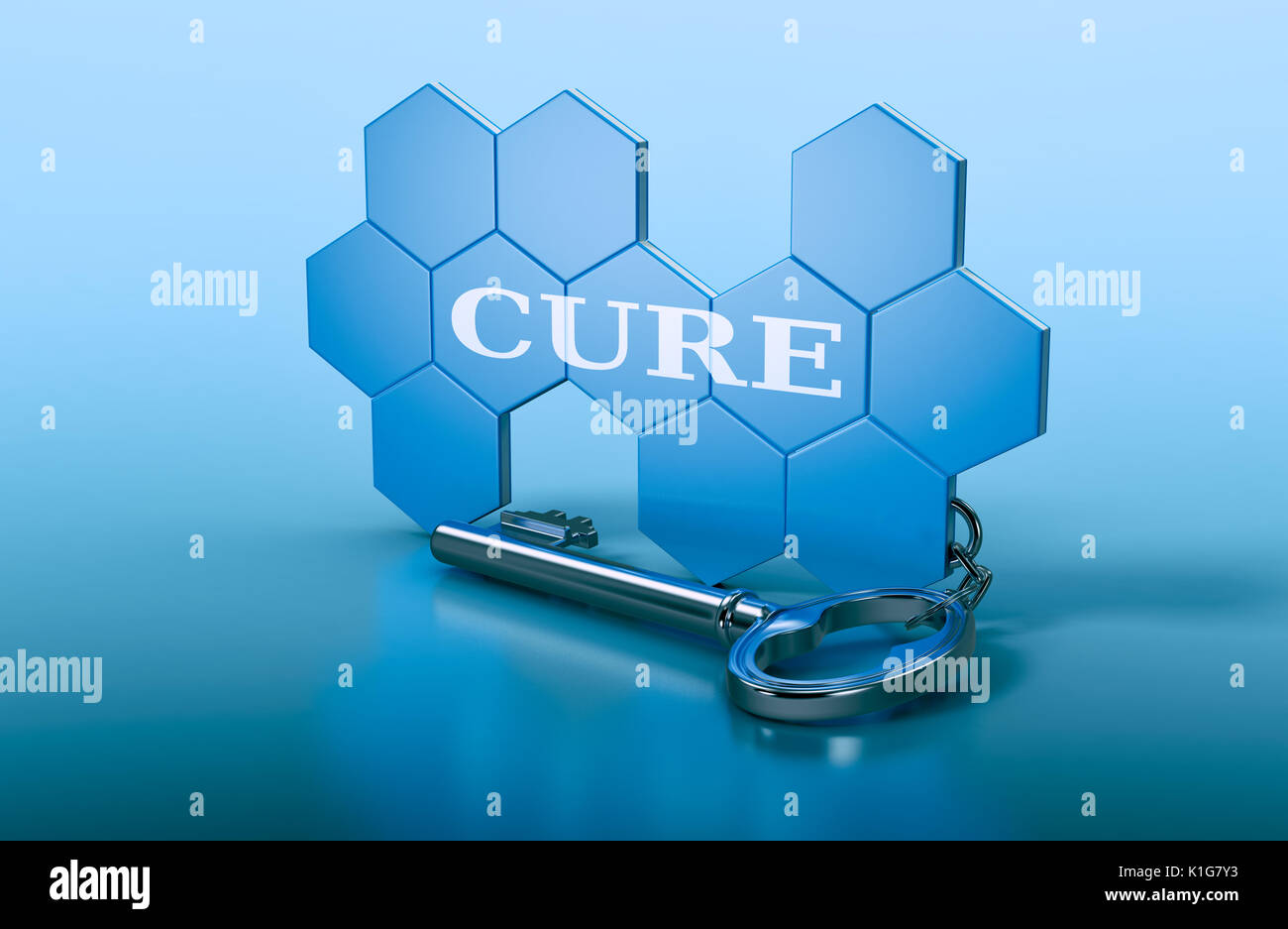 Hexagon Structure Shaped As A Keyring With Text Cure 3d Render