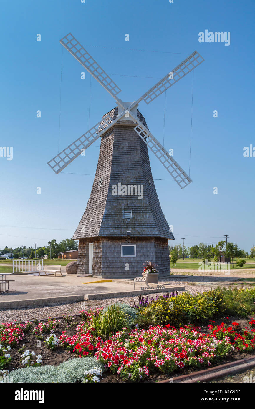 A Dutch windmill at the entrance to the village of Holland, MB, Canada