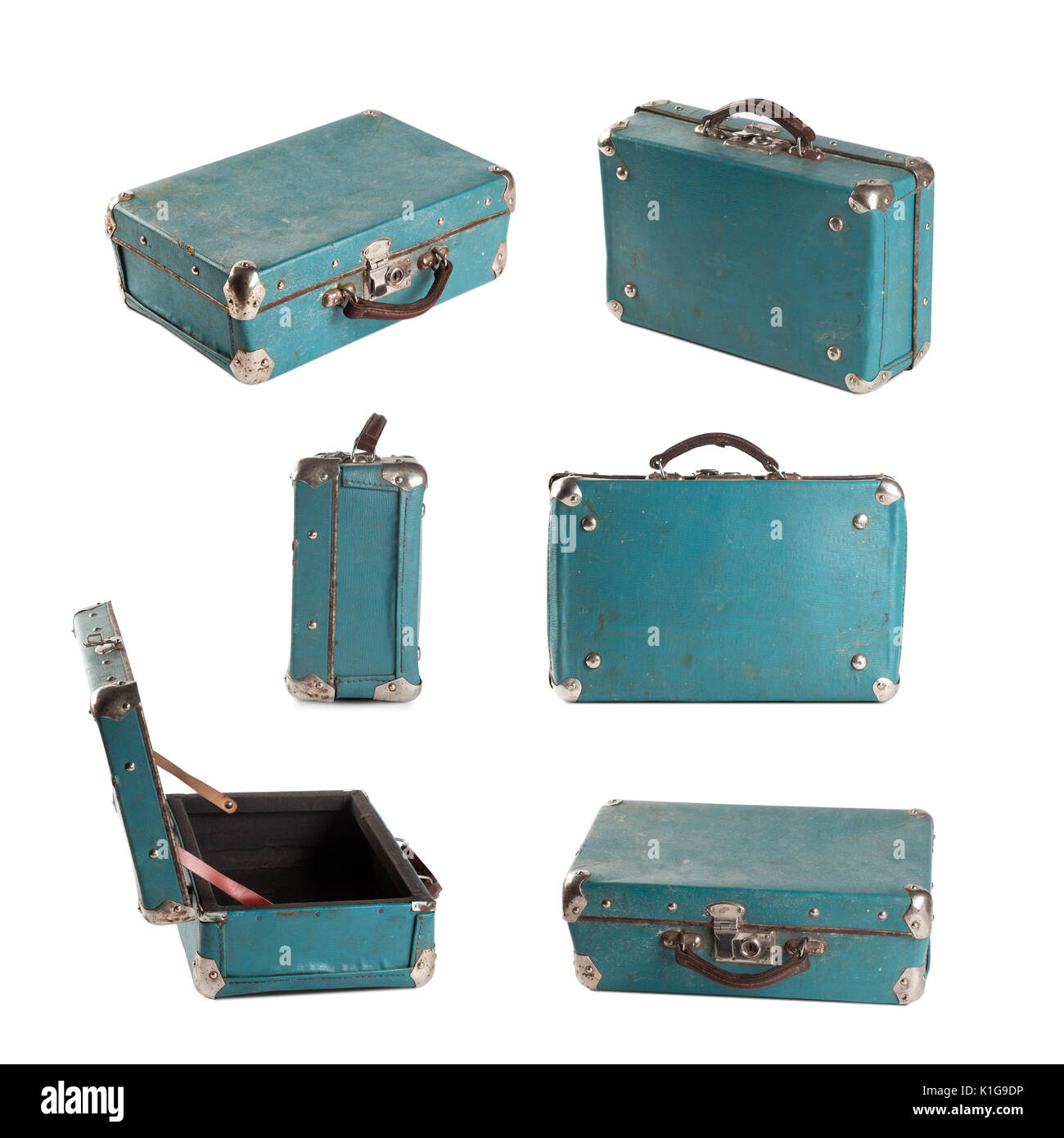 Vintage leather suitcase. Light-blue 