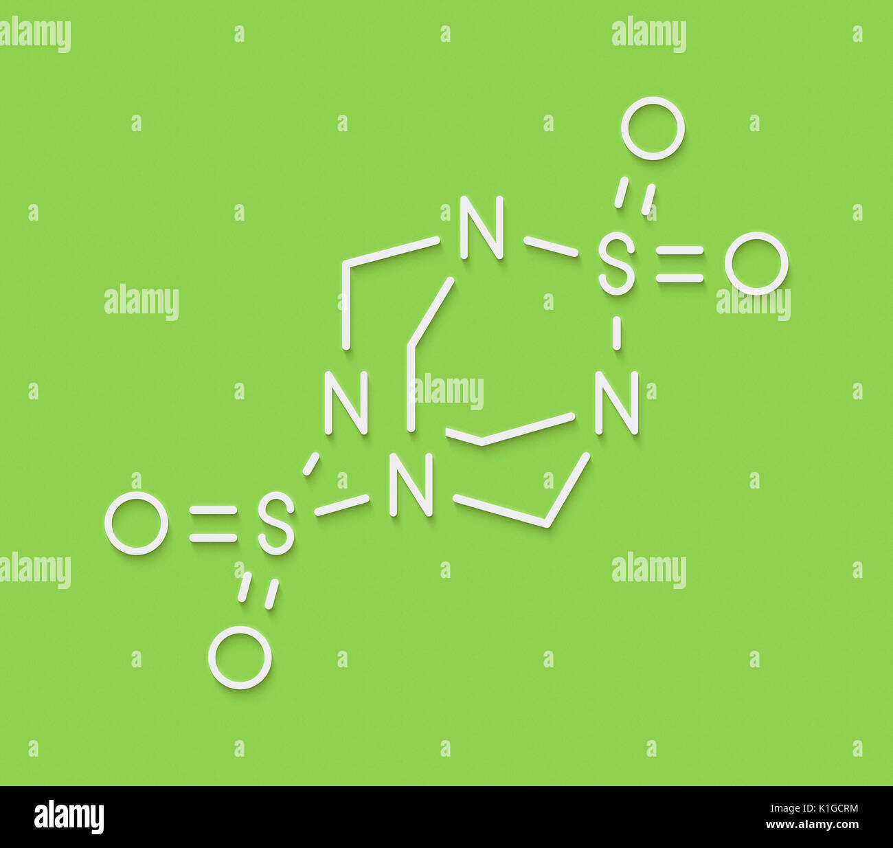 Tetramethylenedisulfotetramine (TETS) rodenticide molecule. Skeletal formula. Stock Photo