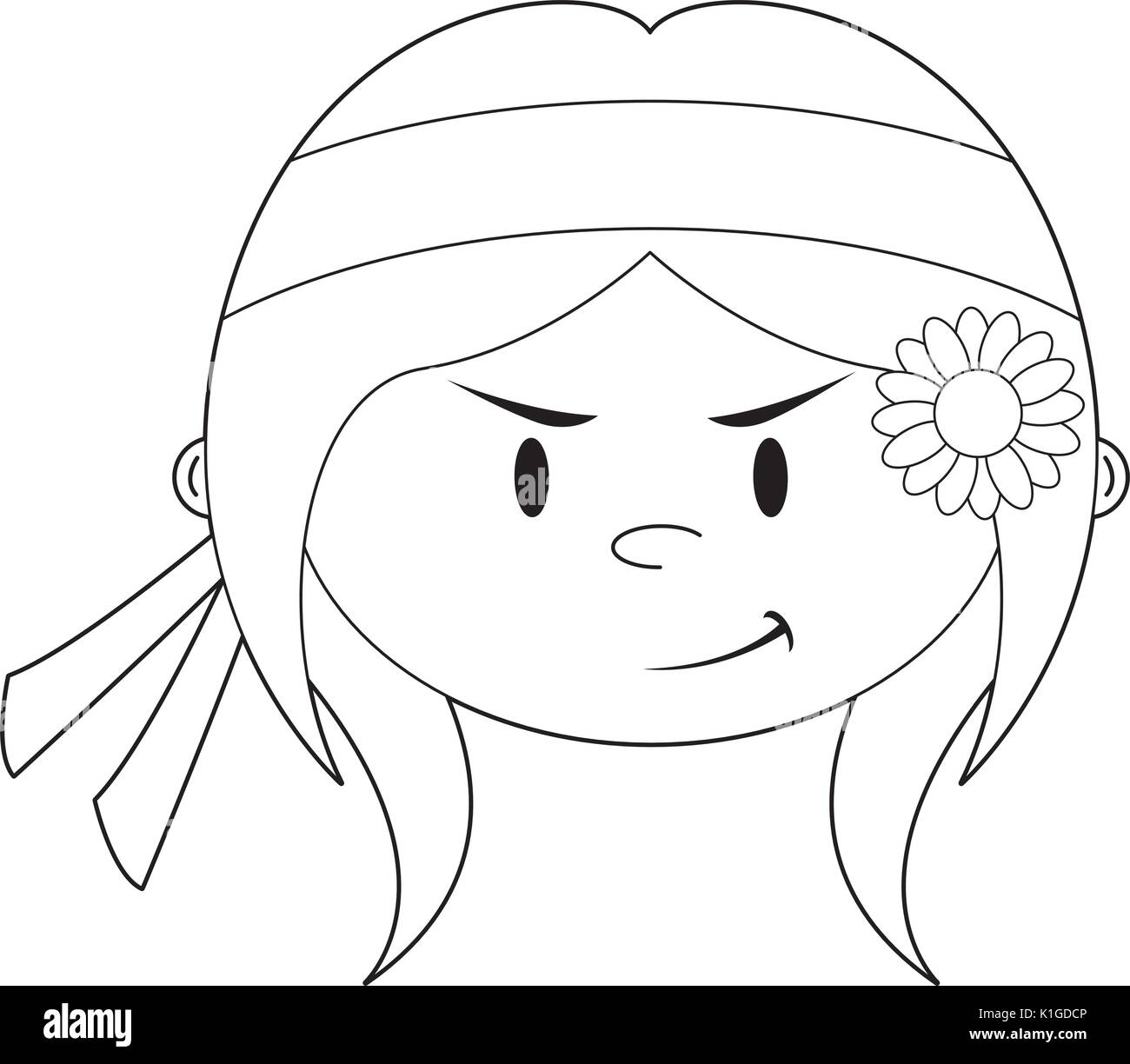 Cute Cartoon Flower Power Hippie Line Art Illustration Stock Vector