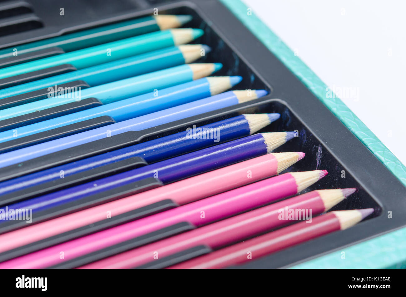 colored crayons in box Stock Photo Alamy