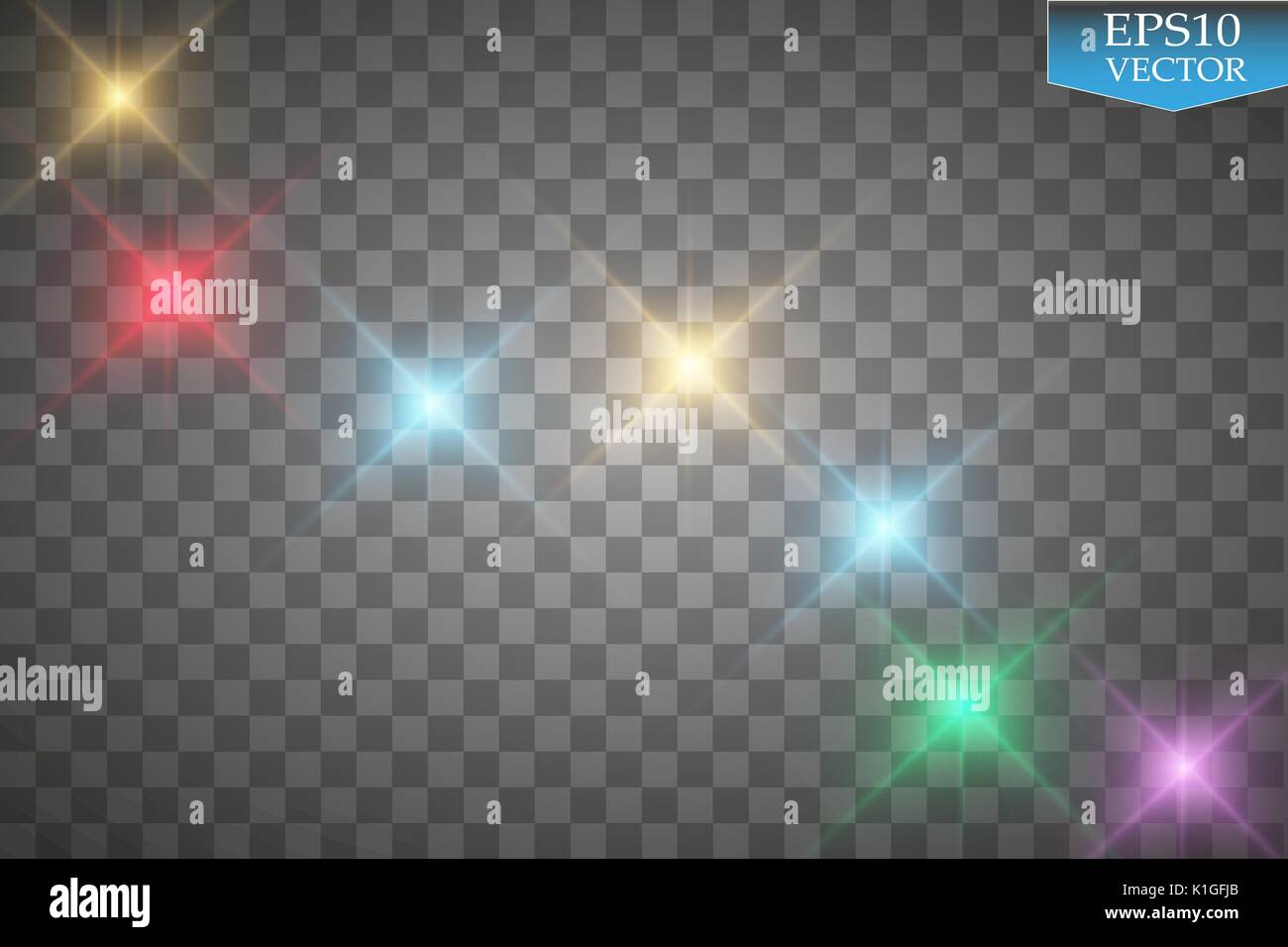 Set of color lights, flares isolated on transparent background. Vector ...