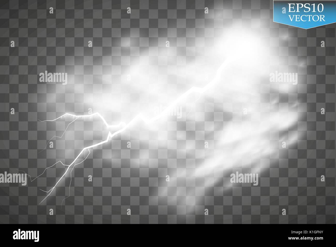 Storm and Lightning with rain and white cloud isolated on transparent ...