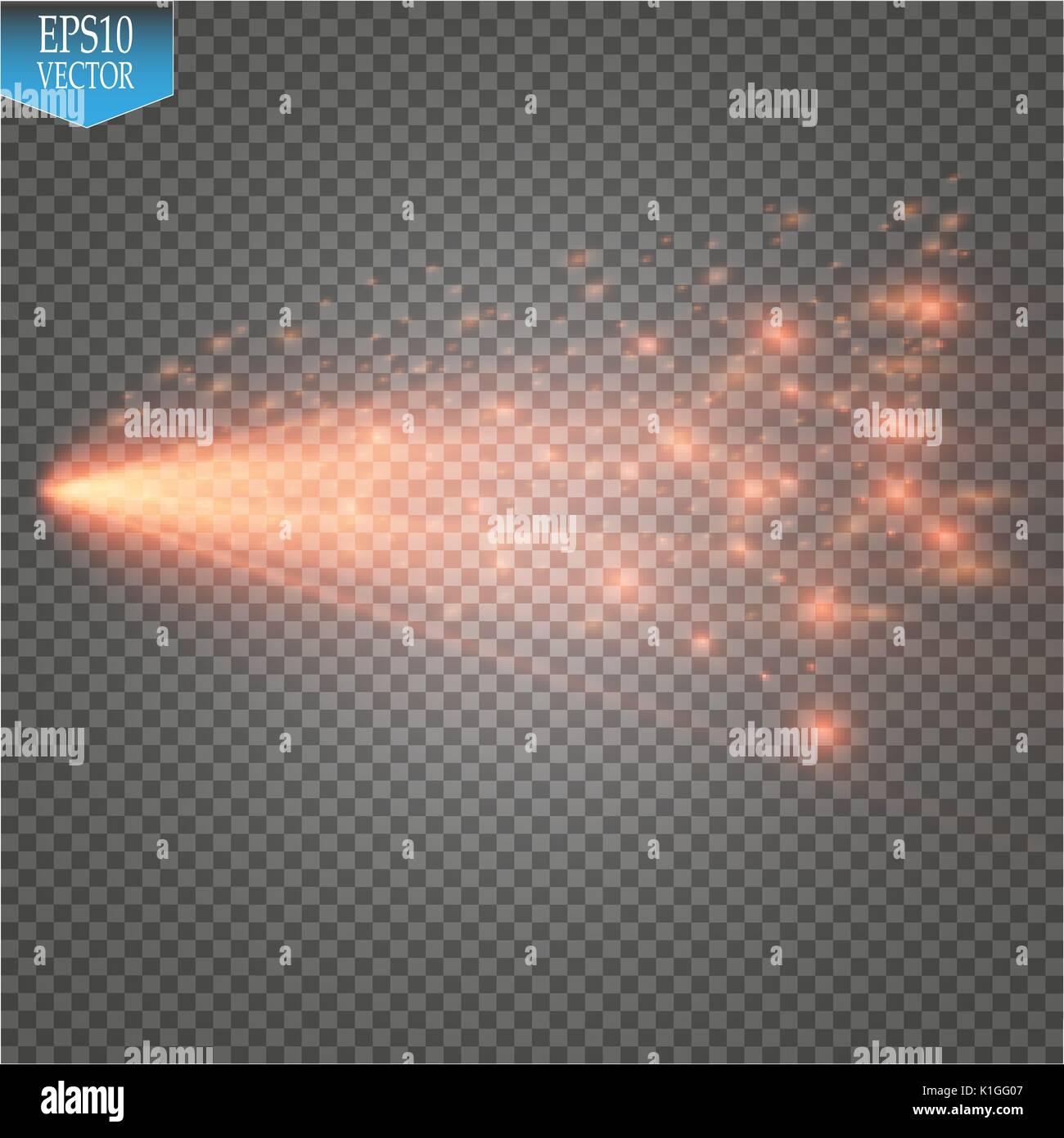 A bright comet with large dust and gas trails isolated. Vector Illustration. Stock Vector