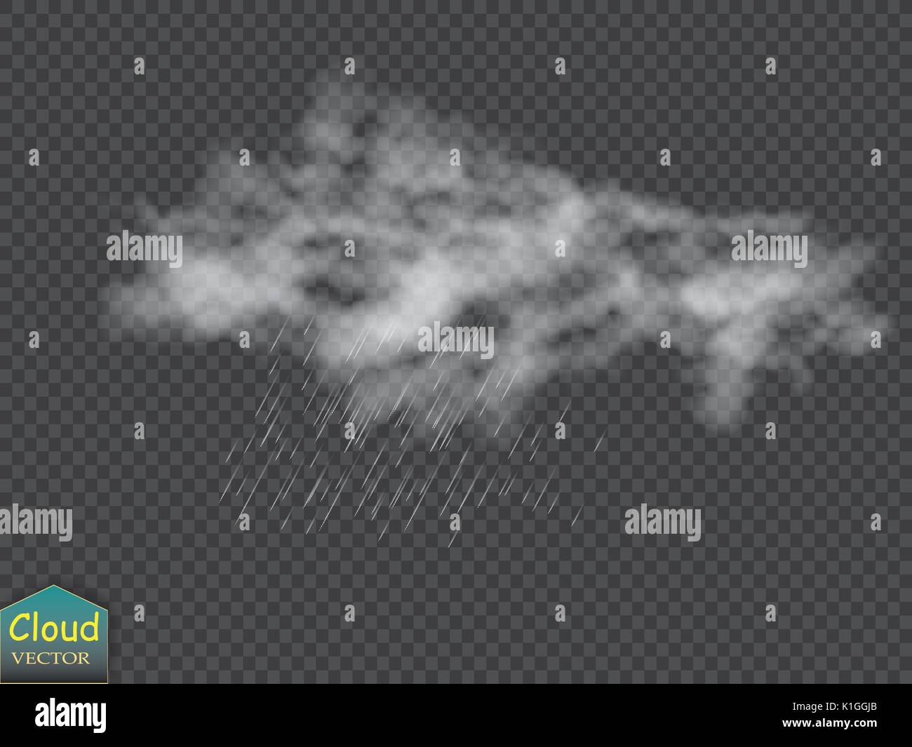 Storm and Lightning with rain and white cloud isolated on transparent ...