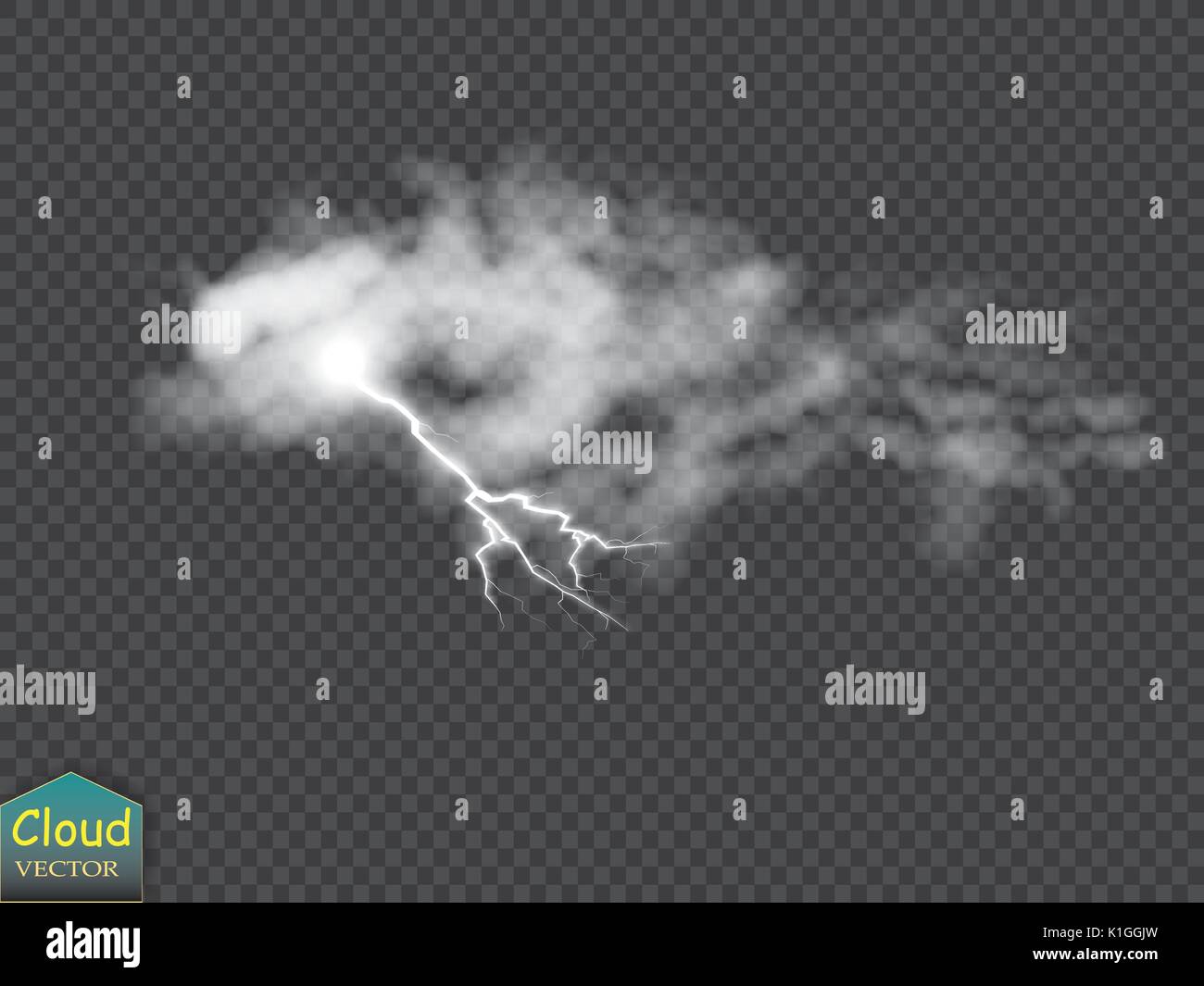 Storm and Lightning with rain and white cloud isolated on transparent ...