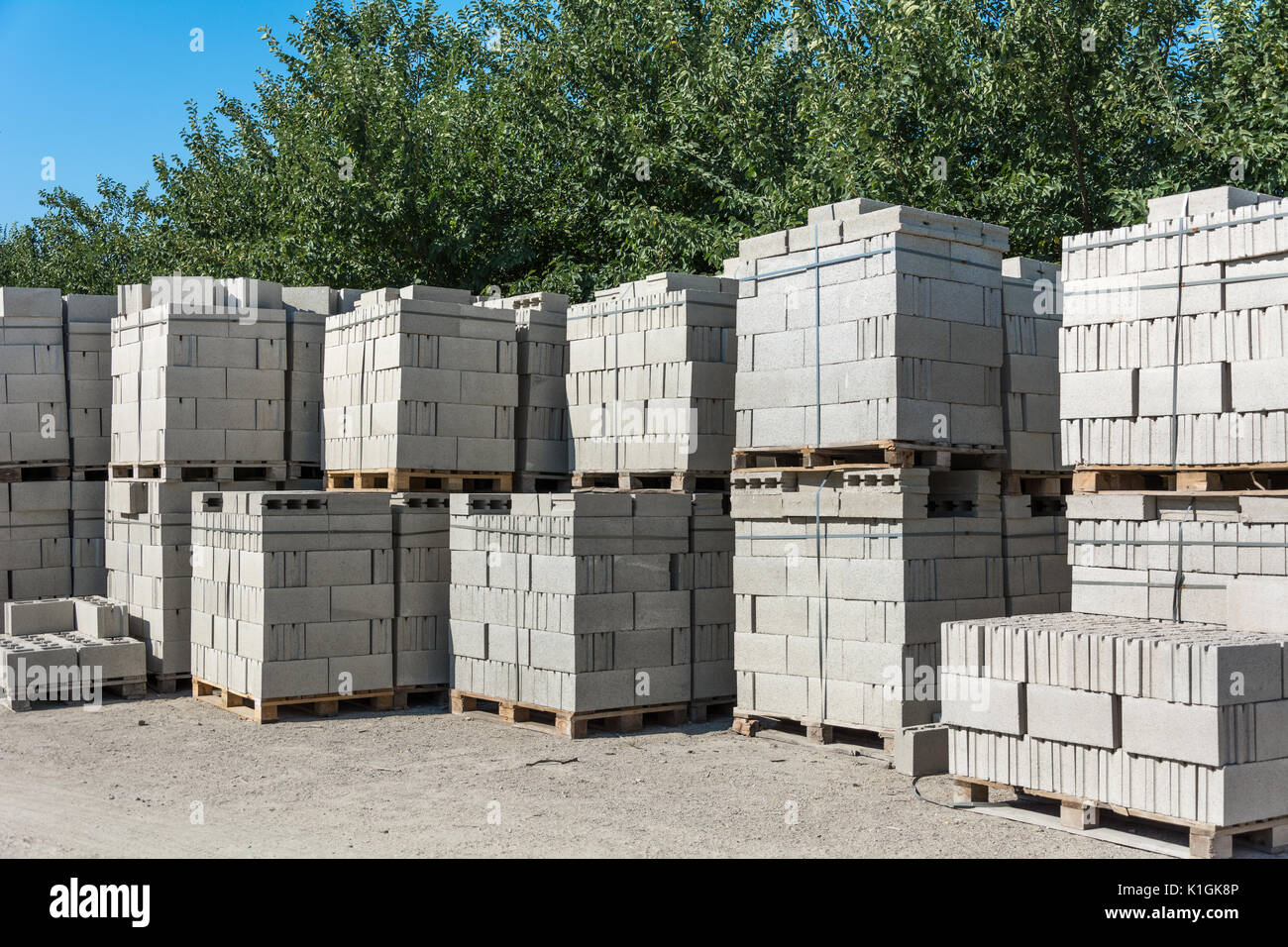 Concrete blocks on pallets Stock Photo Alamy