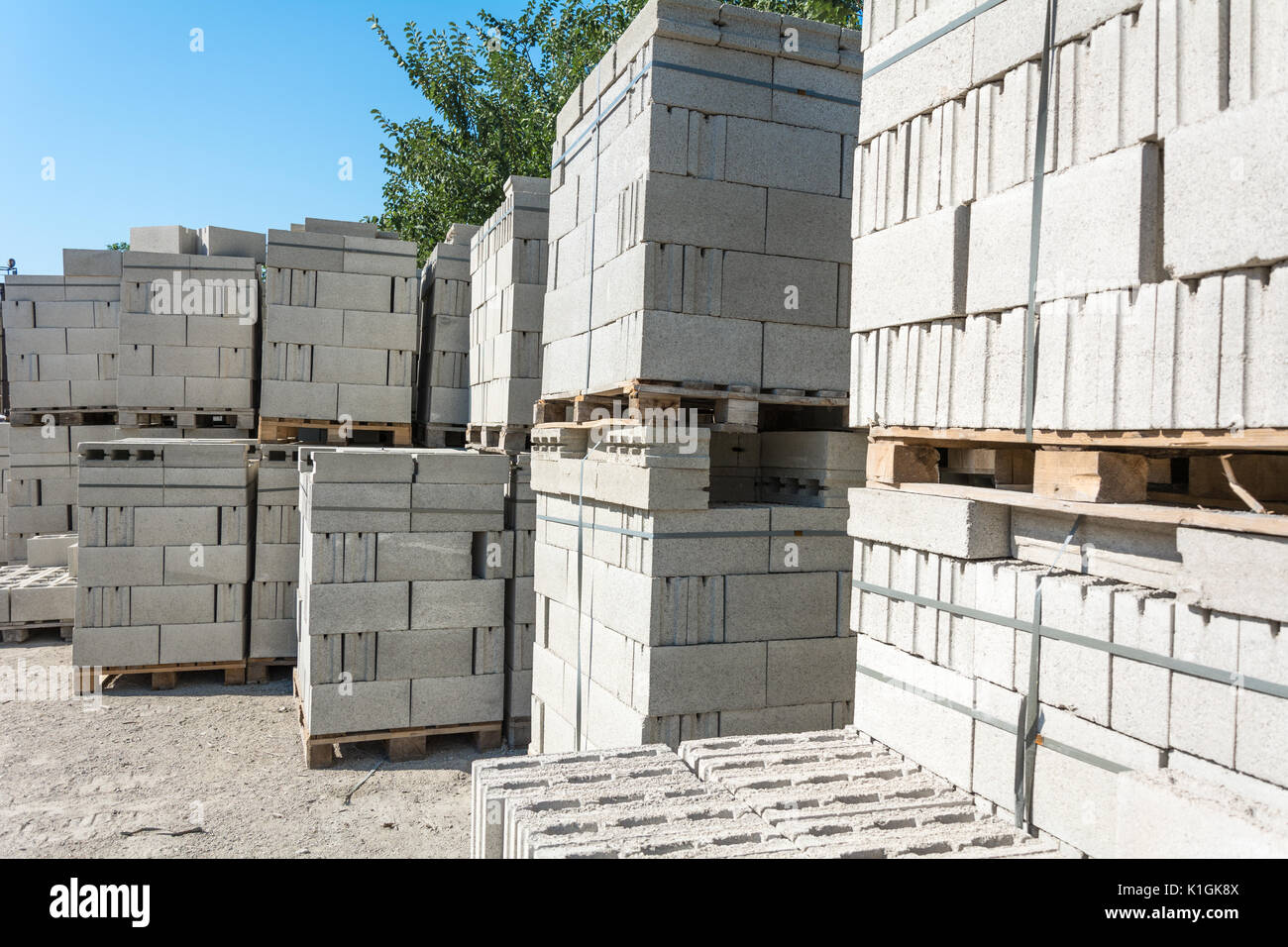 Concrete blocks on pallets Stock Photo
