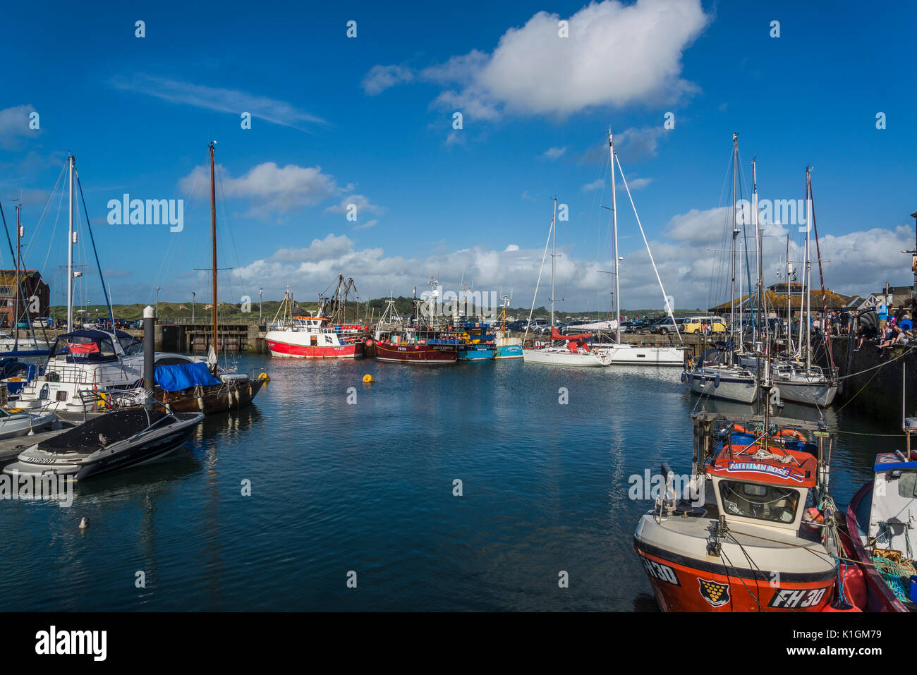 Colourful Padstow harbour, Padstow, a town and fishing port on the