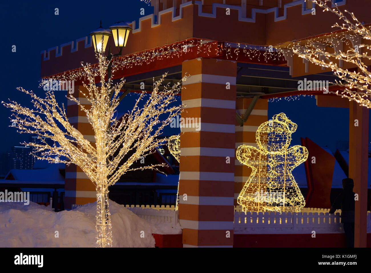 christmas decorations on the street. beautiful illumination Stock Photo