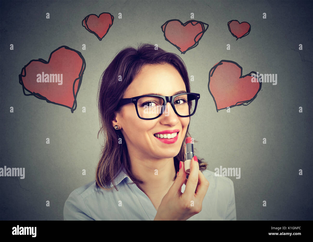 Young woman in love with red lipstick Stock Photo