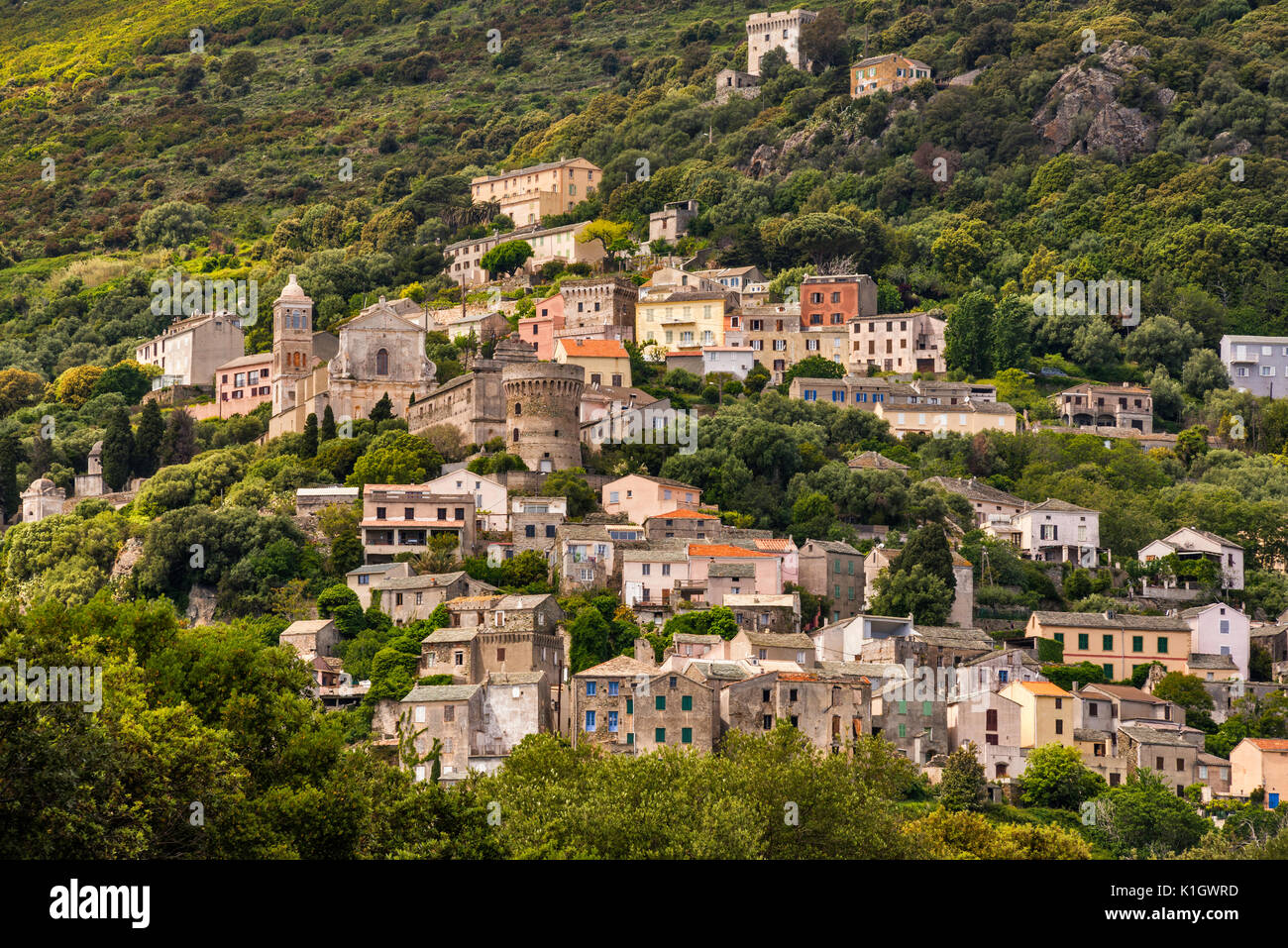 Hill town of Bettolacce, in commune of Rogliano, Cap Corse, Corsica, France Stock Photo