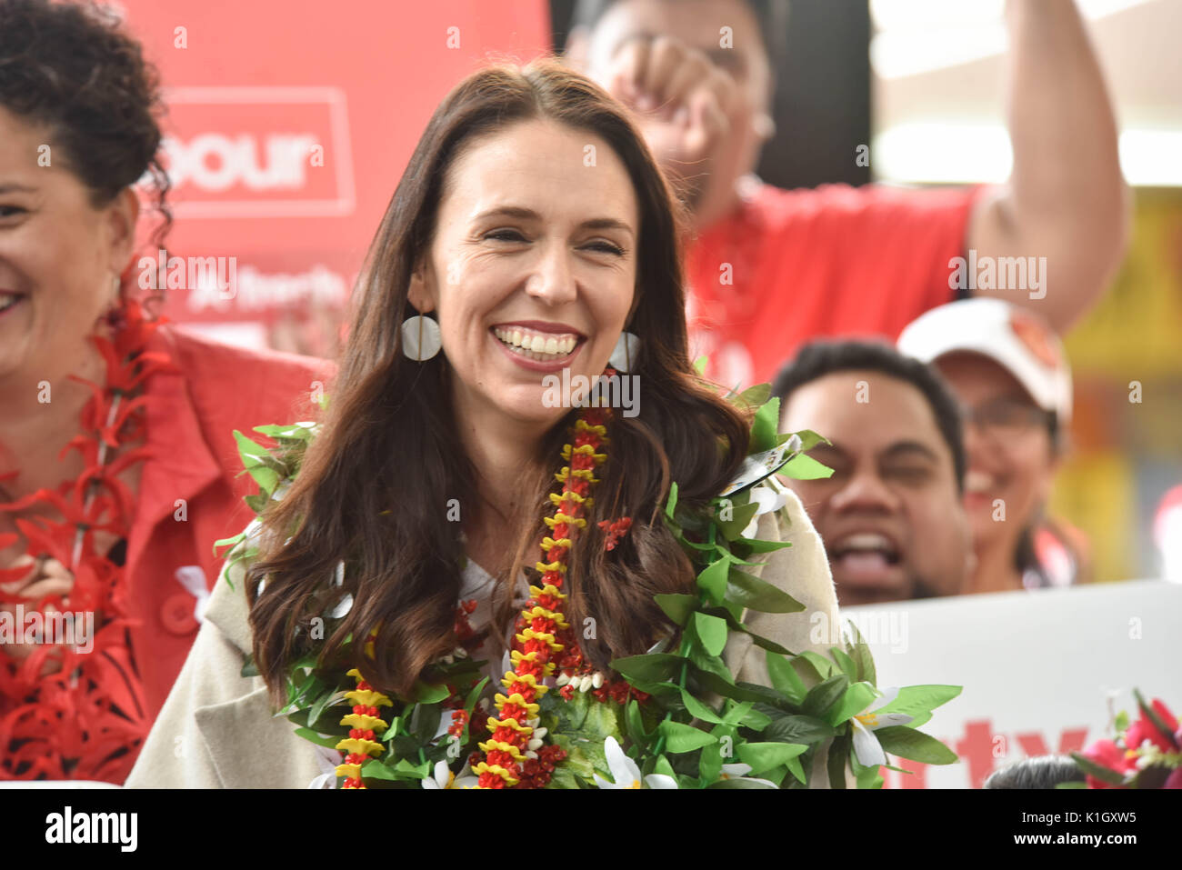 Auckland, New Zealand. 26th Aug, 2017. Labor Party leader Jacinda Ardern announce the policy at her party's Pacific launch at Mangere in South Auckland on Aug 26, 2017. The New Zealand general election is scheduled to be held on 23 September 2017 . The current government is National Party. Credit: Shirley Kwok/Pacific Press/Alamy Live News Stock Photo